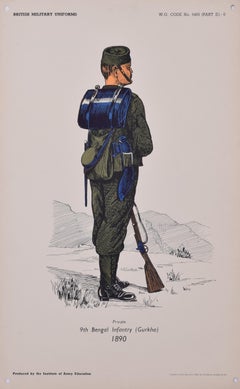 Vintage Gurkha 9th Bengal Infantry Institute of Army Education uniform lithograph
