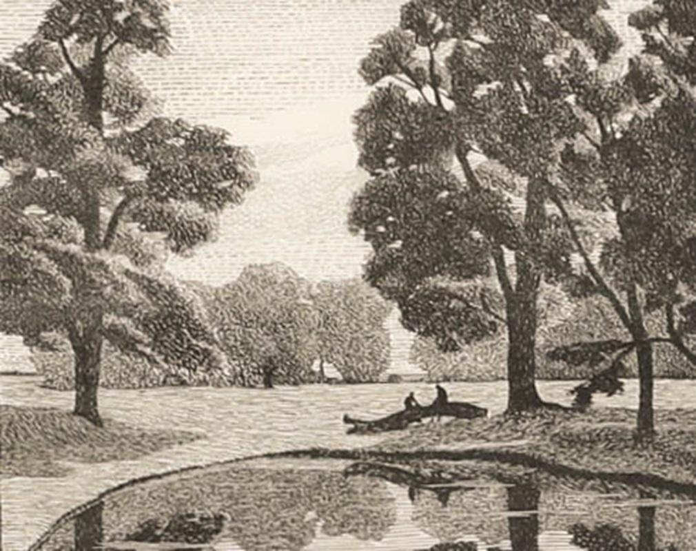 Gwendolen Raverat (1885-1957) - Framed 1917 Wood Engraving, Elms by a Pond - Print by Unknown