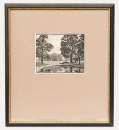 Gwendolen Raverat (1885-1957) - Gerahmte Holzgravur 1917, Ulmen von einem Teich, Gerahmt