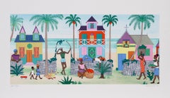 Vintage Haitian Village, Folk Art Screenprint by Jack Hofflander