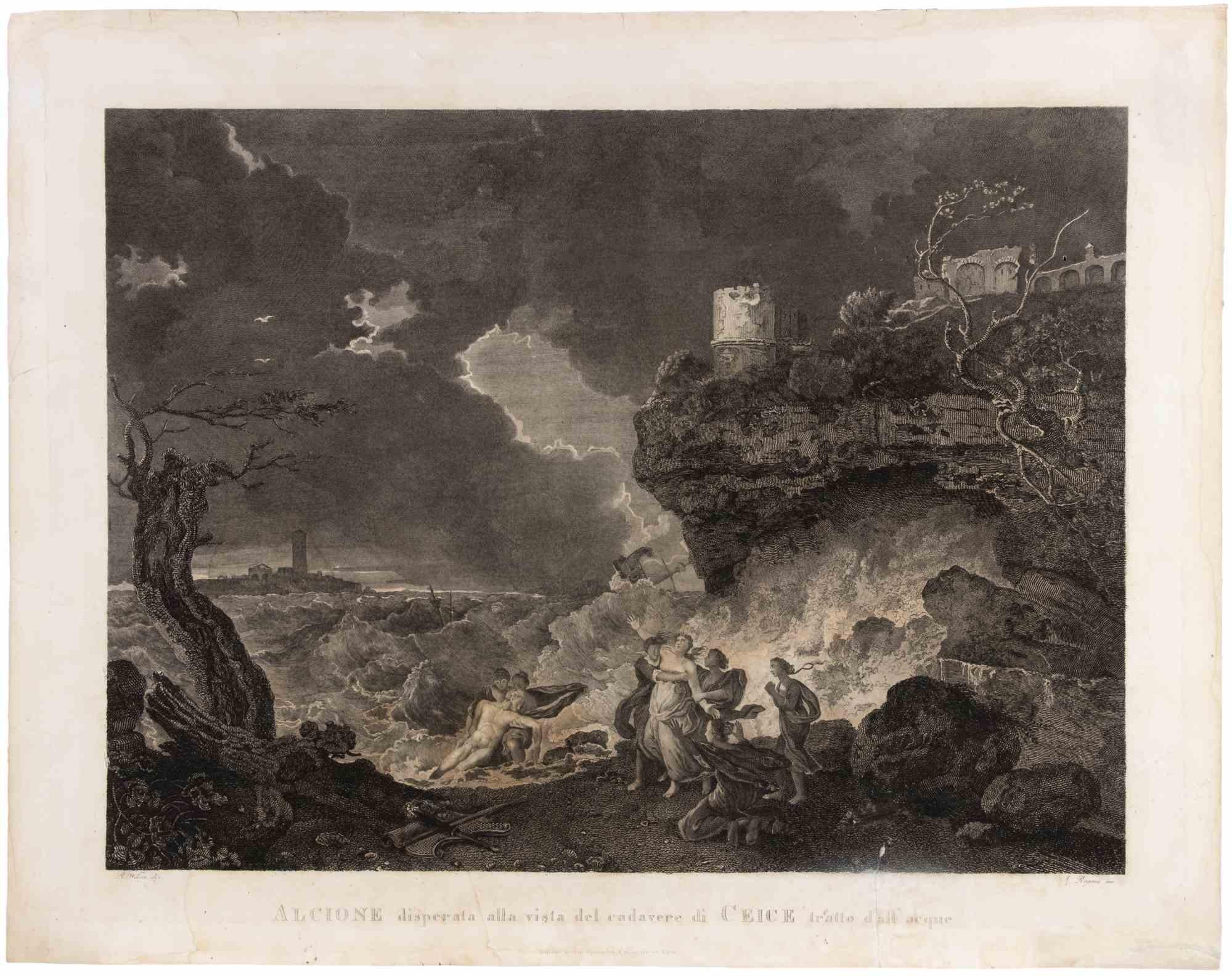 Halcyon is desperate at the sight of Ceyx's... - Etching - 1775