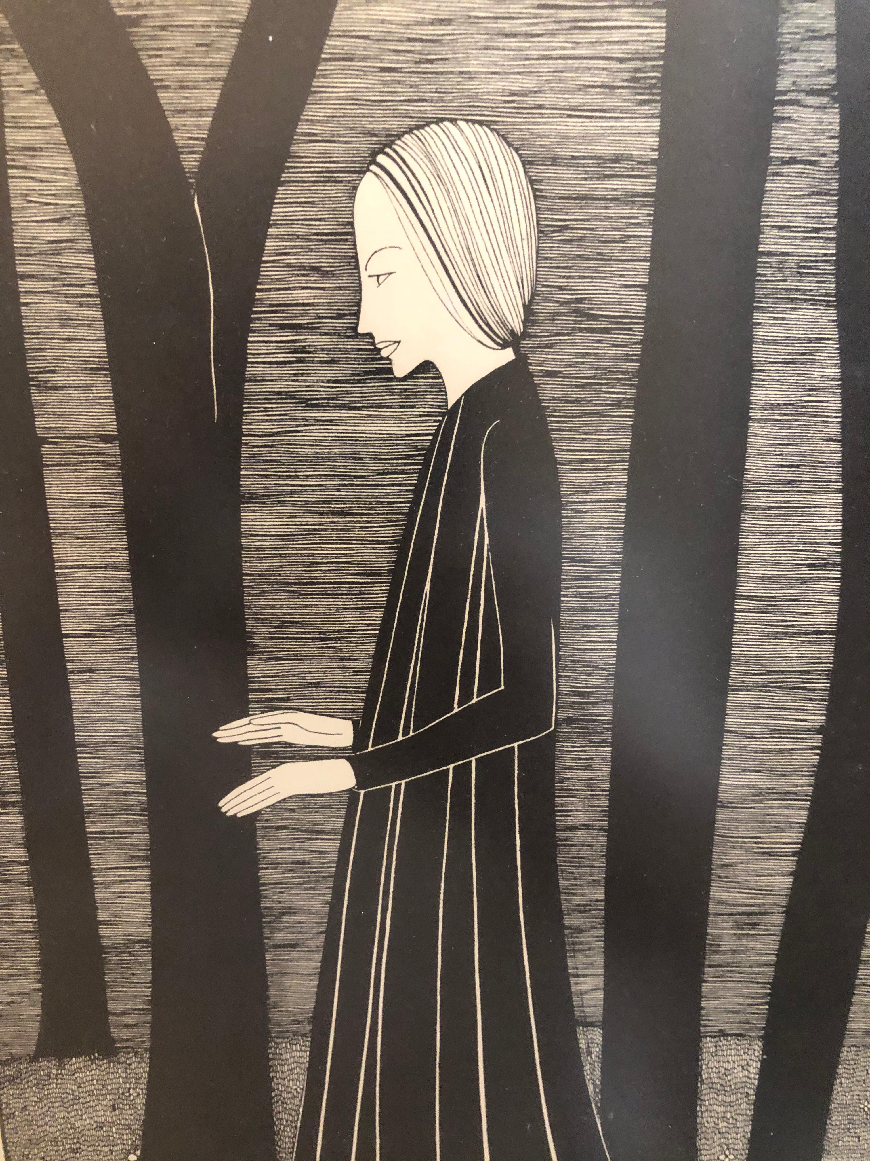 Hannah Frank, bekannte schottische Künstlerin und Bildhauerin. Geboren 1908, gestorben 2008. Sie ist bekannt für ihren einzigartigen Stil. Dieselbe mit Bleistift signierte Lithographie wurde letzten Monat für über 900 $ versteigert und misst etwa 13