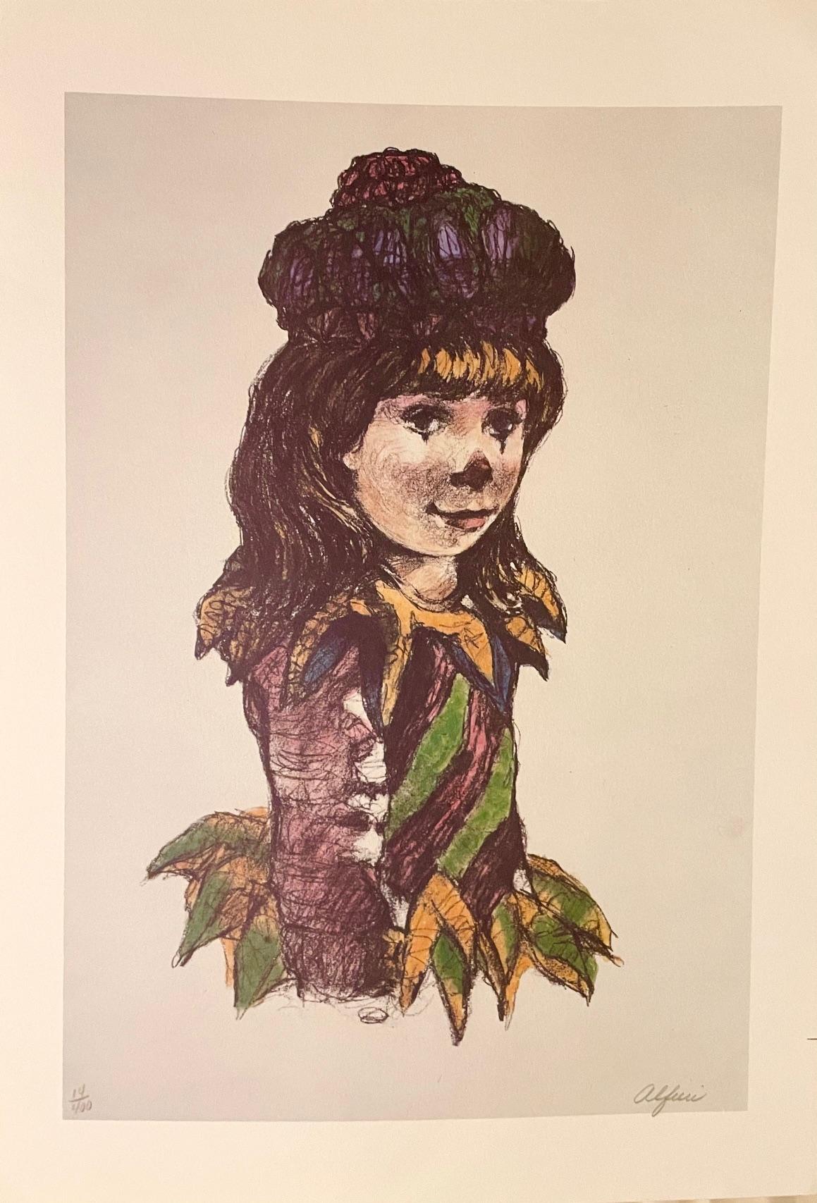Unknown Portrait Print - Harlequin Clown entitled "Little Queen" by Philippe Alfieri