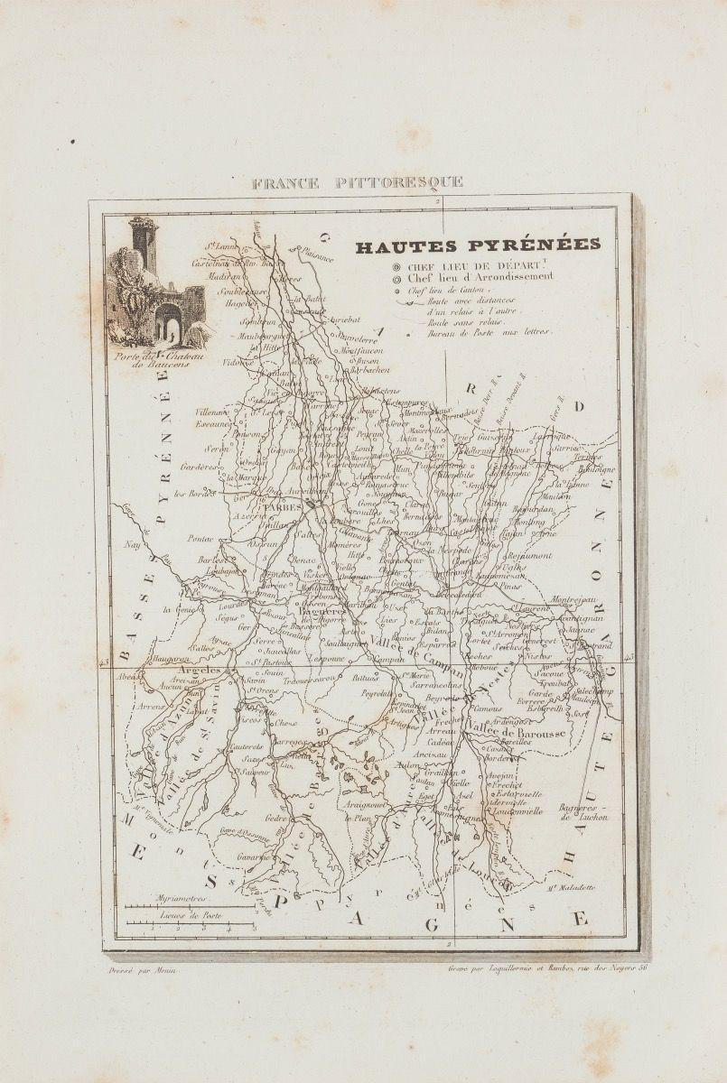 Unknown Figurative Print - Hautes-Pyrénées Map - Original Lithograph - 19th Century