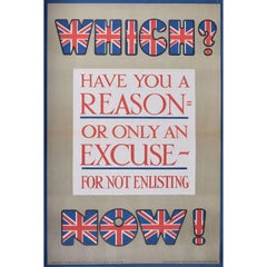 Antique Have you a reason for not enlisting? World War One British Recruitment Poster