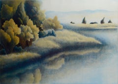 "Haven III" - Large Scale Lakeside Grassland Landscape Lithograph, 50/150