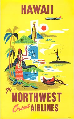 Hawaii Northwest Orient Airlines original vintage travel poster