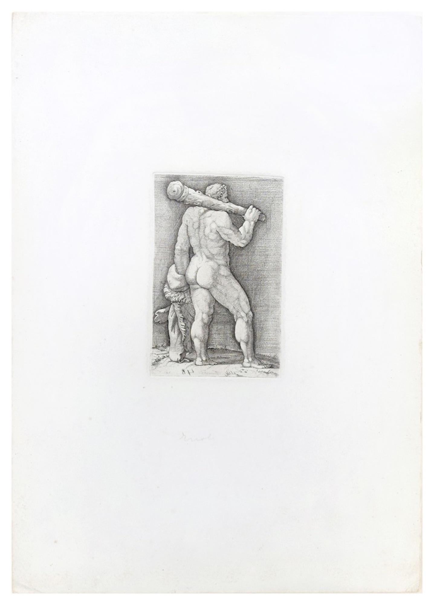 Heracles with the Club - Original Etching by Anonymous Master 17th Century - Print by Unknown