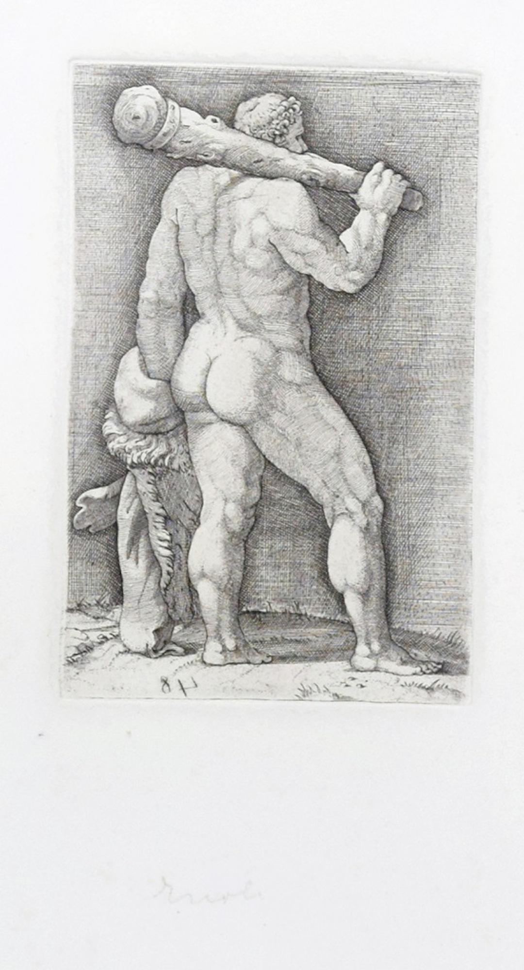 Unknown Figurative Print - Heracles with the Club - Original Etching by Anonymous Master 17th Century
