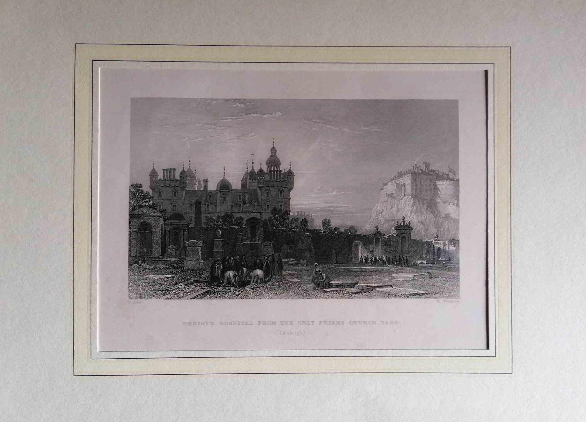 Unknown Figurative Print - Heriot's Hospital - Original Lithograph - Mid-19th Century