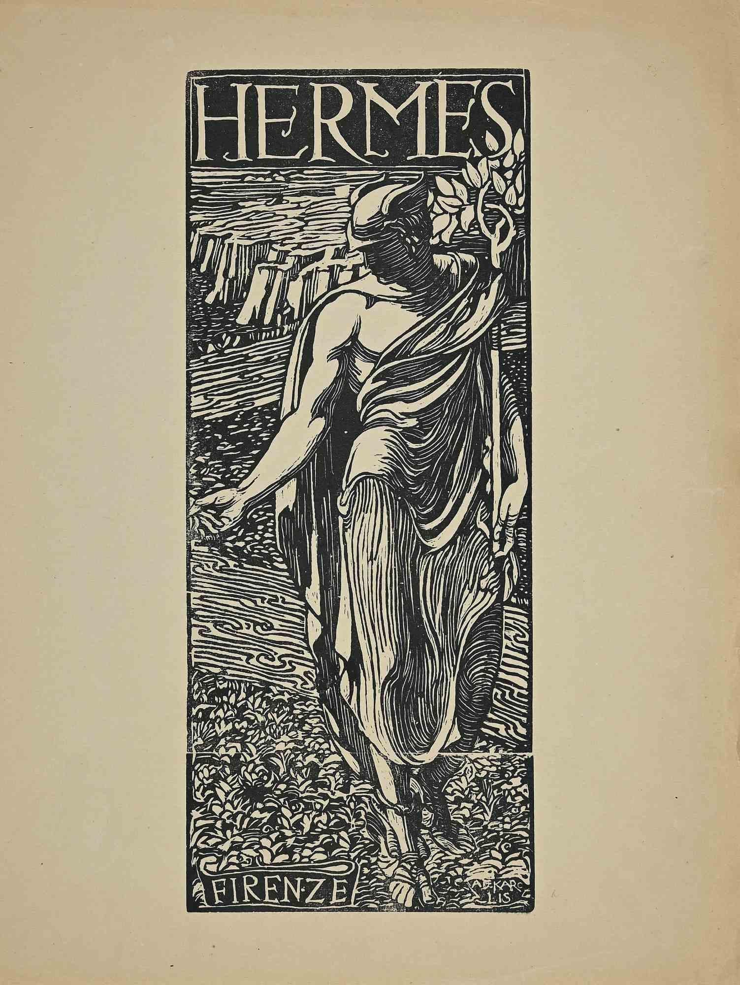 Unknown Figurative Print - Hermes God - Original Woodcut - Early 20th Century