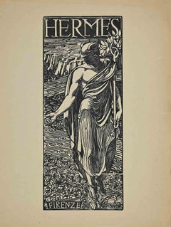 Hermes God - Original Woodcut - Early 20th Century