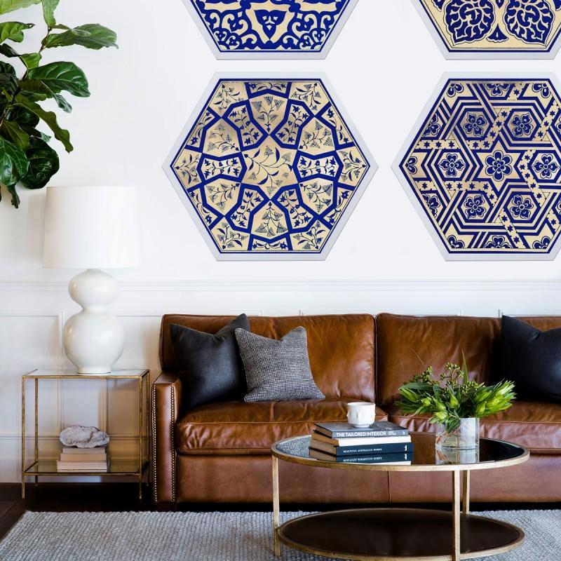 Hexagon Moroccan Tile Design No. 1, gold leaf, framed - Print by Unknown
