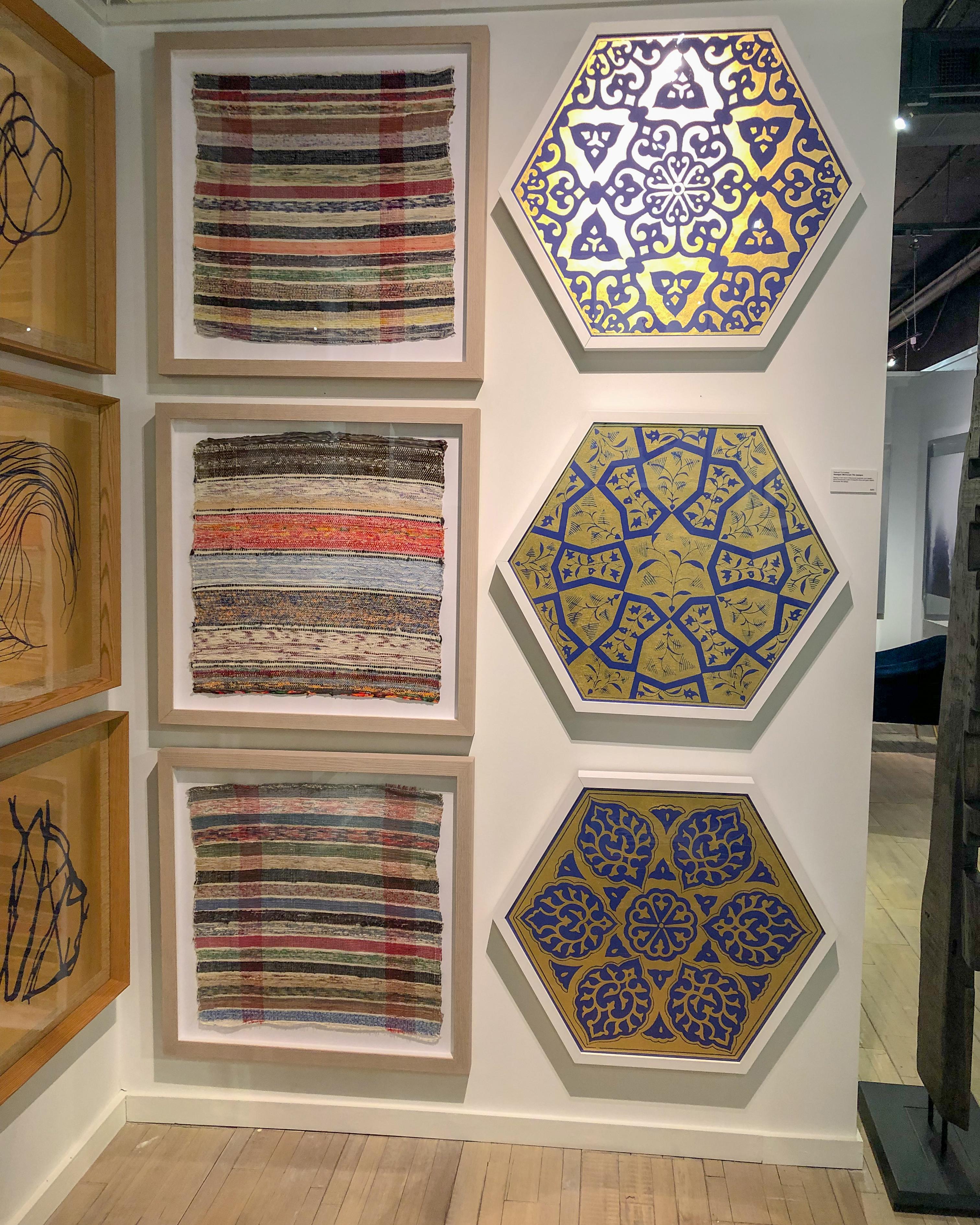 Hexagon Moroccan Tile Design No. 1, gold leaf, framed - Contemporary Print by Unknown