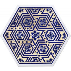 Hexagon Moroccan Tile Design No. 1, gold leaf, framed