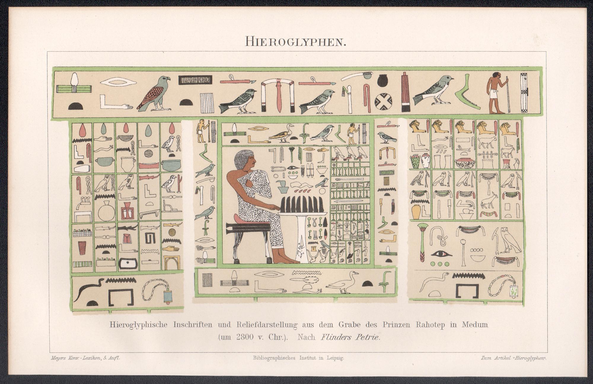 Jeroglíficos, Antiguo Egipto, impresión cromolitográfica antigua alemana - Print de Unknown