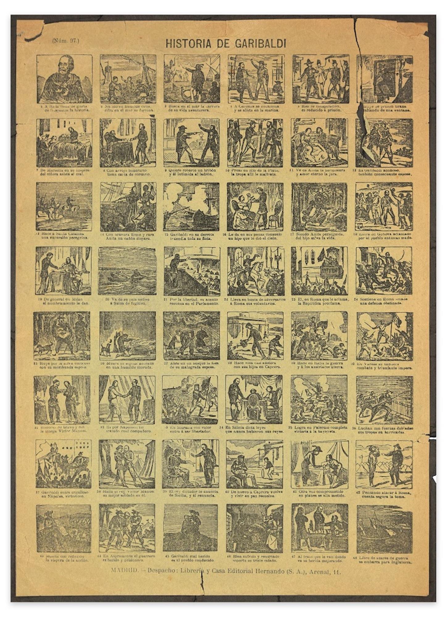 Historique de Garibaldi - Groupe de 48 gravures sur bois originales - fin du XIXe siècle