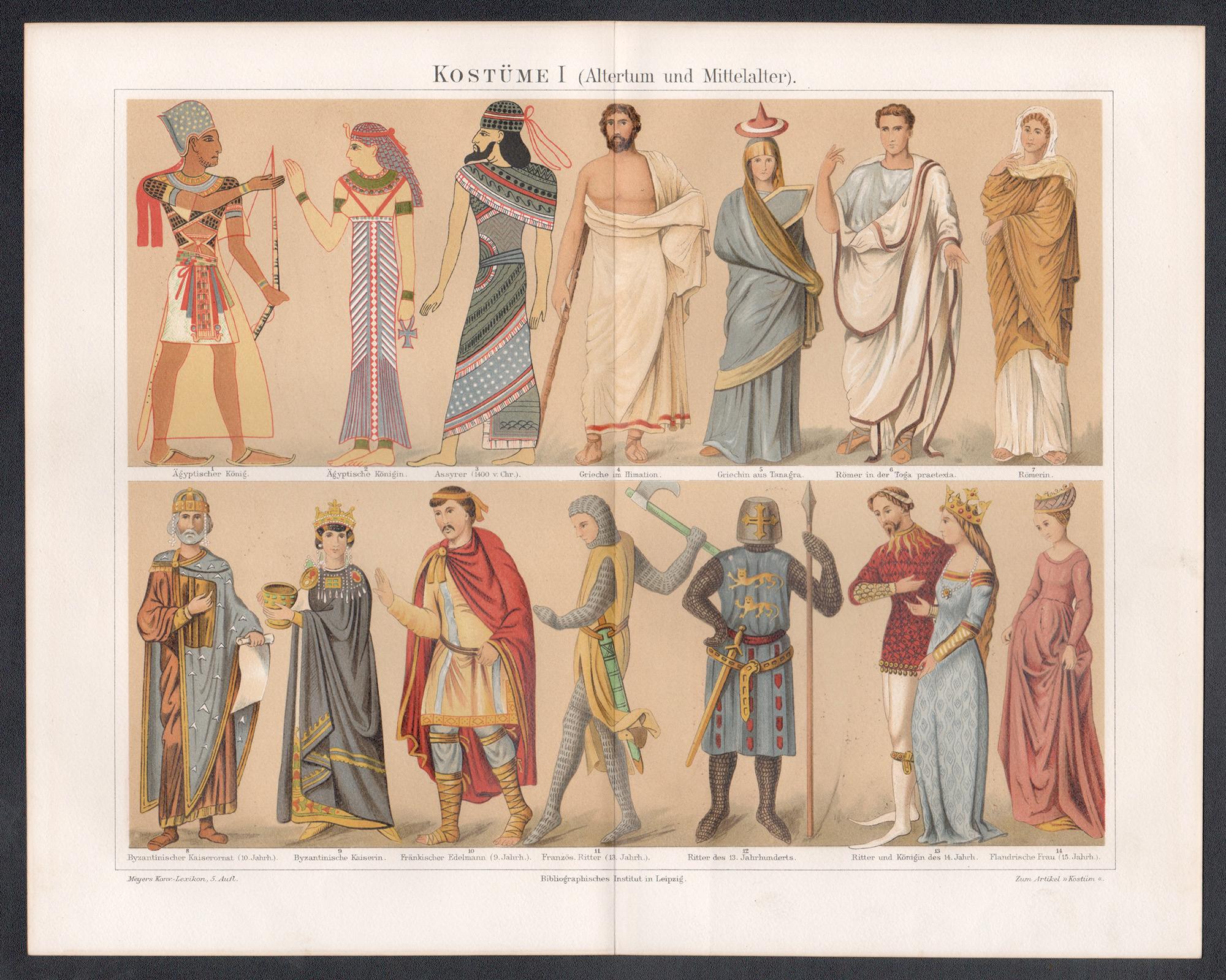 Costumi storici, stampa antica tedesca in cromolitografia - Print di Unknown