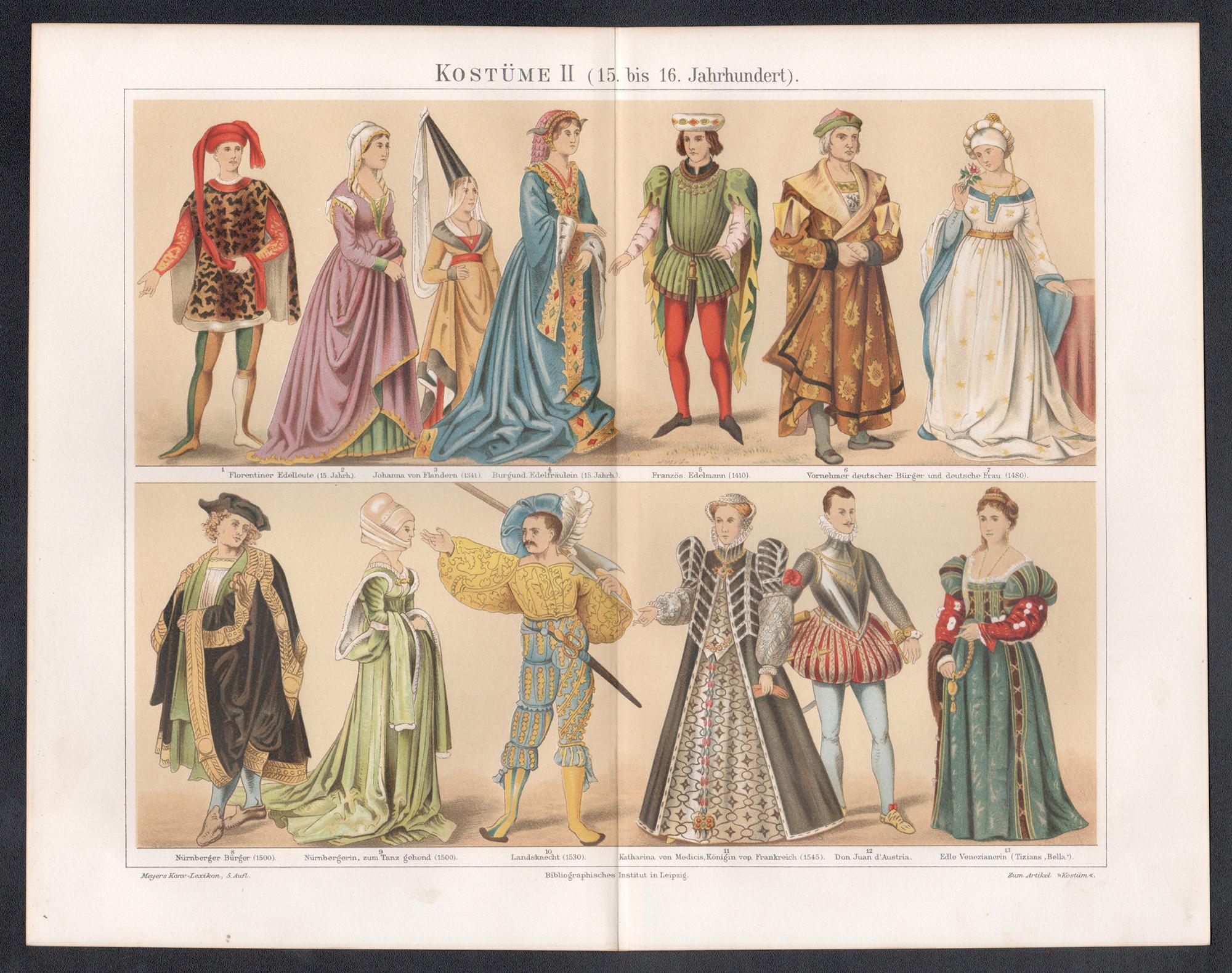 Costumi storici, stampa antica tedesca in cromolitografia - Print di Unknown
