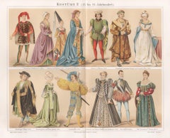 Historische Kostüme, deutscher antiker Chromolithographiedruck