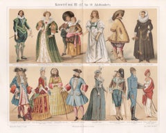 Historical Costumes, German antique chromolithograph print