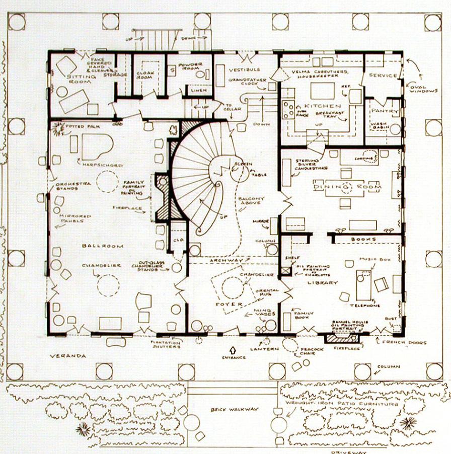 Casa de Charlotte Hollis (Hush...Hush, Sweet Charlotte), 2007

Más información:
Soporte: Tinta china y grafito sobre vitela
Dimensiones: 76,2 × 106,7 cm (30 × 42 pulg.)

Las caprichosas obras de Mark Bennett (1956, Tennessee) se relacionan con la