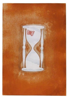 Reloj de arena, aguafuerte surrealista de Hank Laventhol