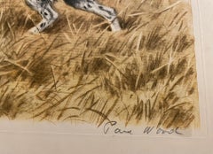 Perro de caza hablando a un conejo "Estate quieto", litografía firmada por aris