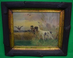 Vintage "Hunting Dog w/ Waterfowl" Chromolithograph In Faux Bois Frame