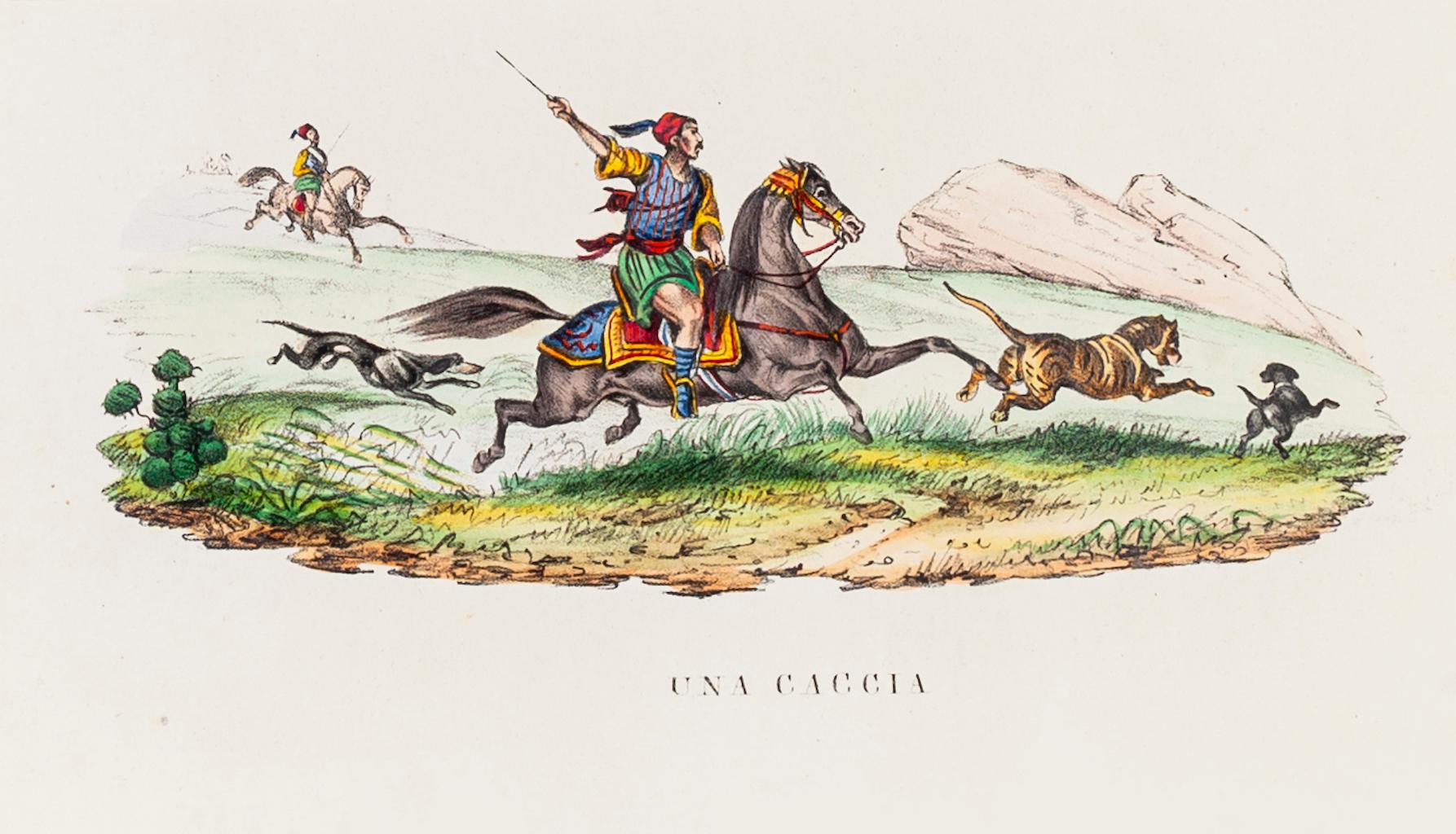 Unknown Figurative Print - Hunting in North Africa - Lithograph - 1848 ca.
