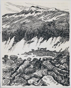 Hunting Reindeer from the Rocks and Winter Scene of Reindeer Pulling a Sled