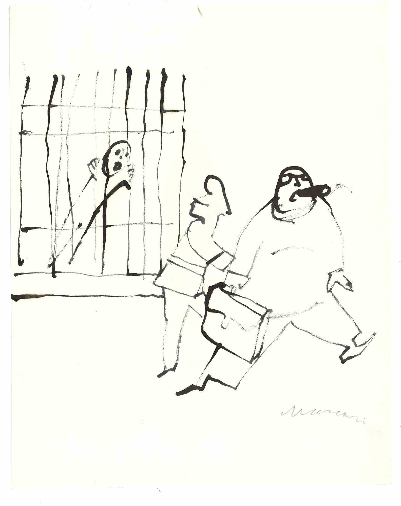 Unknown Figurative Print - I am Innocent! -  Drawing on Paper by Mino Maccari - 1970s