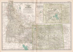 Idaho and Wyoming. USA. Century Atlas state antique vintage map