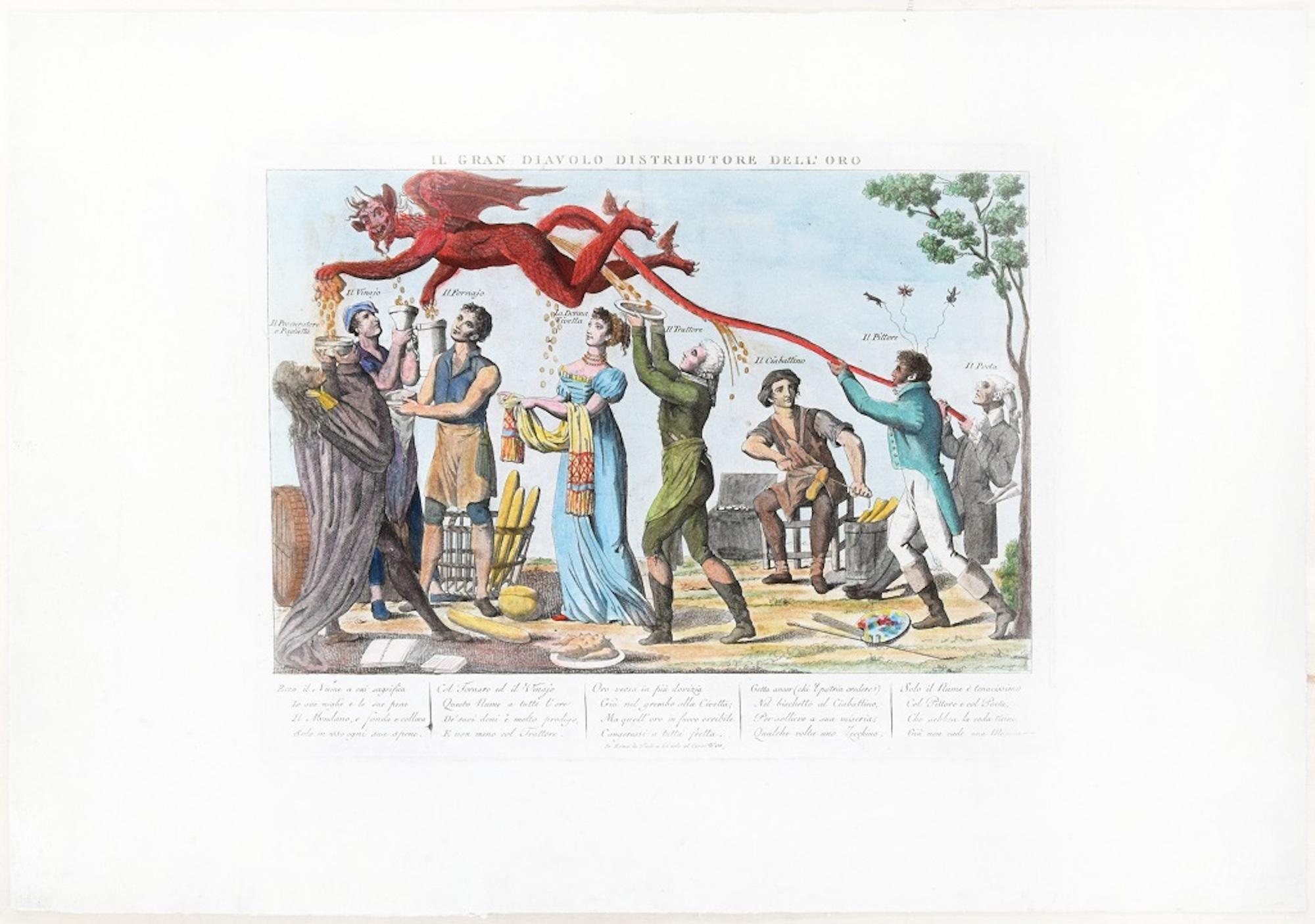 Il Gran Diavolo Distributore dell'Oro - Etching 1815-1850 - Print by Unknown