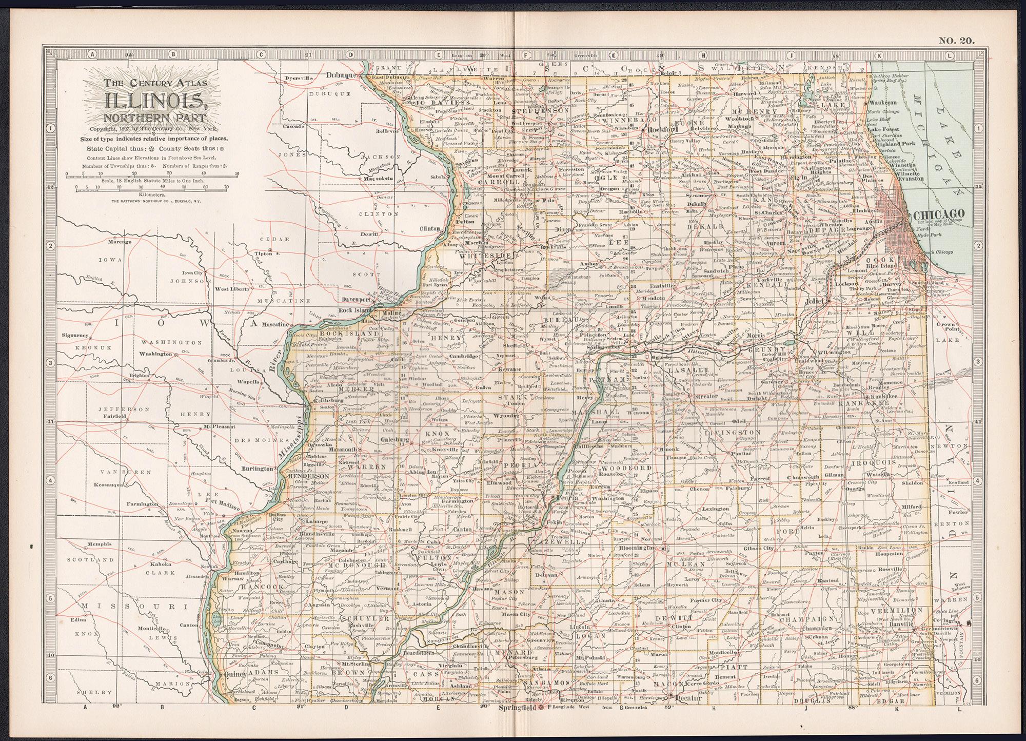 Illinois, Northern Part. USA. Century Atlas state antique vintage map - Print by Unknown