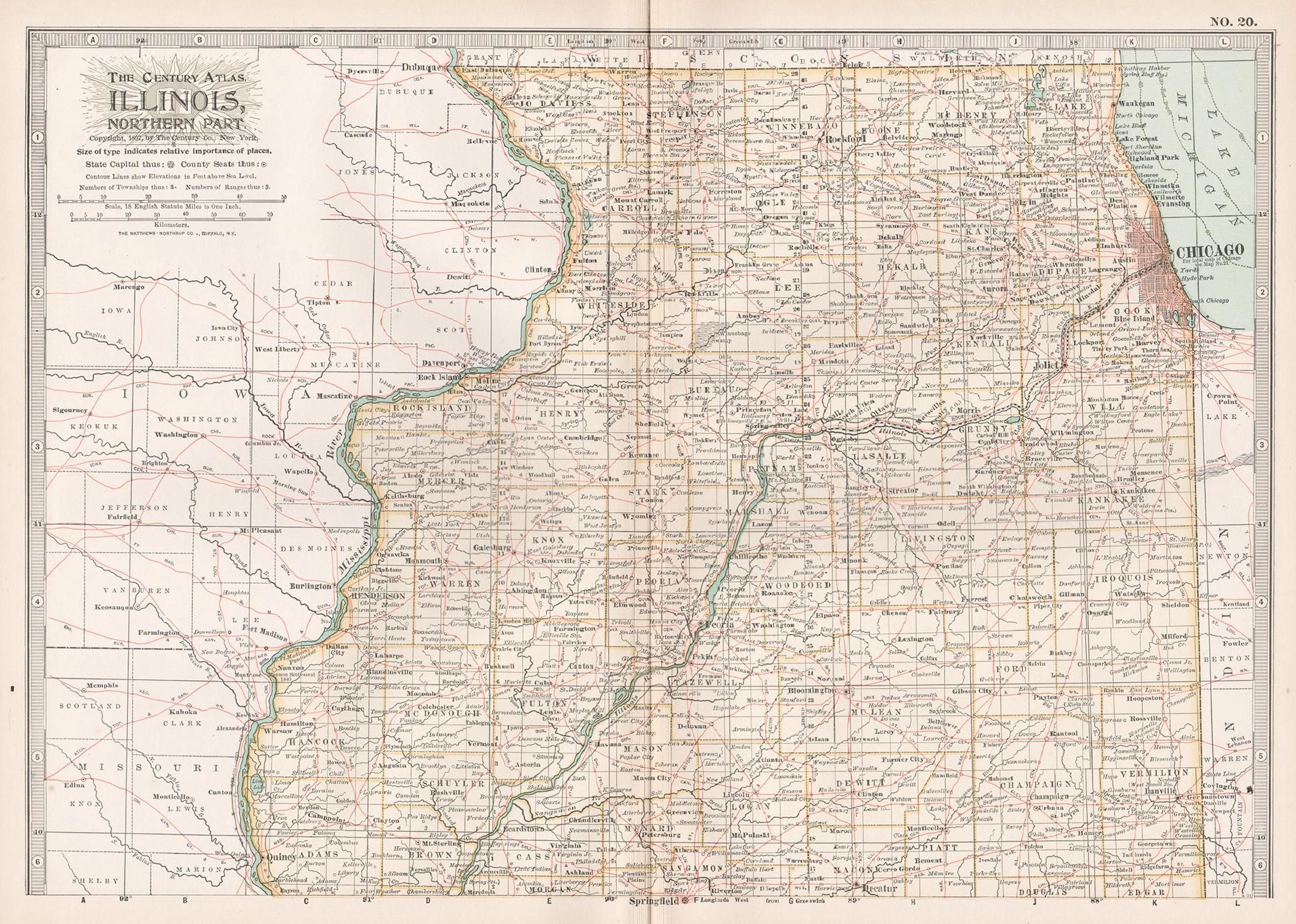 Unknown Print - Illinois, Northern Part. USA. Century Atlas state antique vintage map