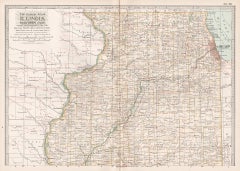 L'Illinois, partie nord du pays. USA. Carte vintage ancienne de l'État d'Atlas du XXe siècle