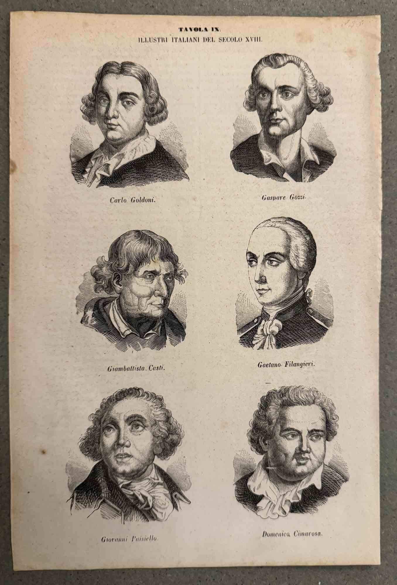Figurative Print di Unknown - Illustri italiani del XVIII - XXI secolo - Litografia - 1862