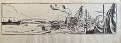 In The Port - Original Woodcut - Early 20th Century