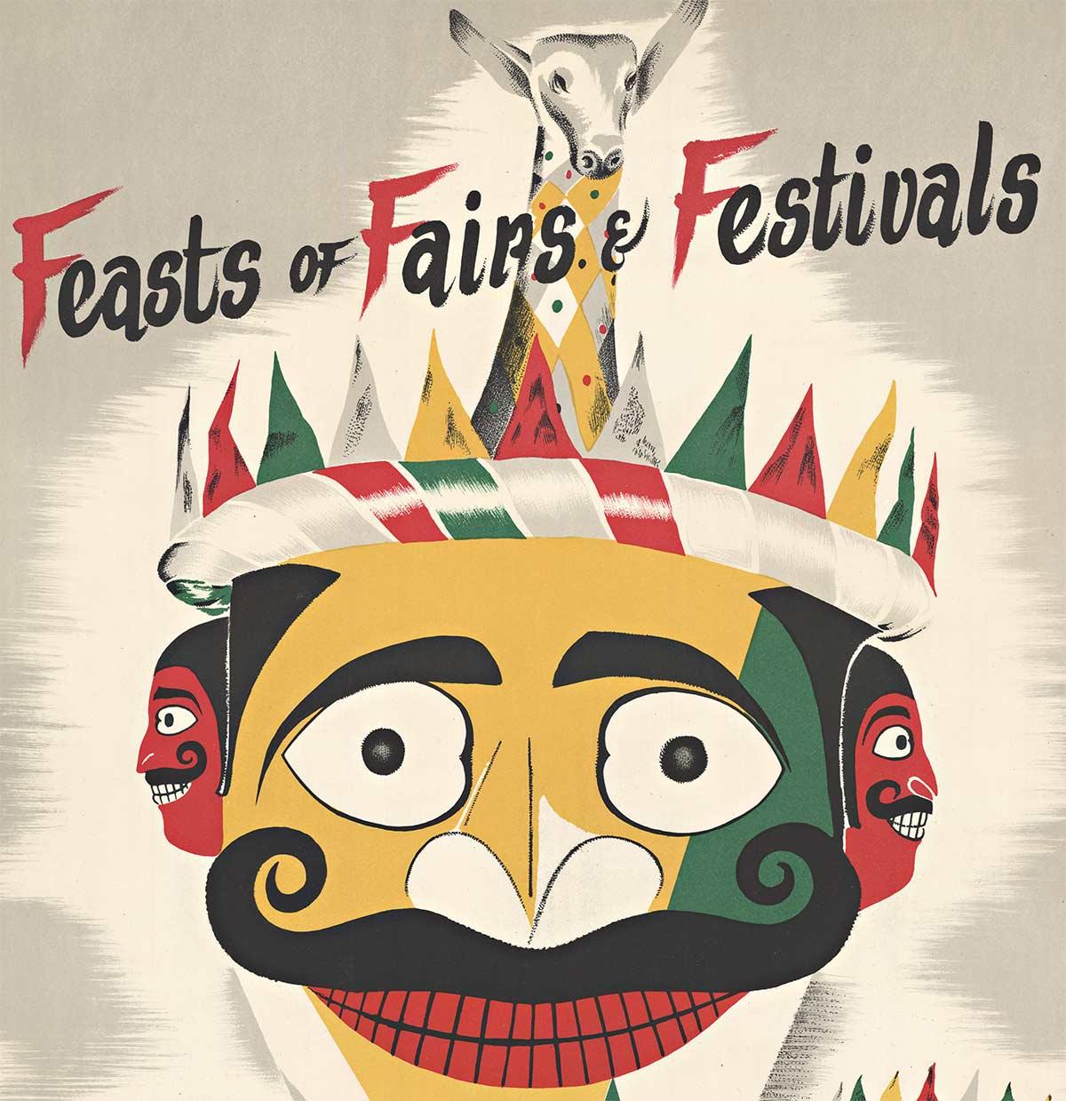 Indien  Feasts of Fairs & Festival Original farbenfrohes Vintage-Reiseplakat (Beige), Abstract Print, von Unknown