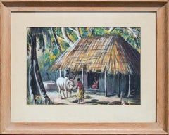 Vintage Indian Folk Art Print of a Jungle Dwelling