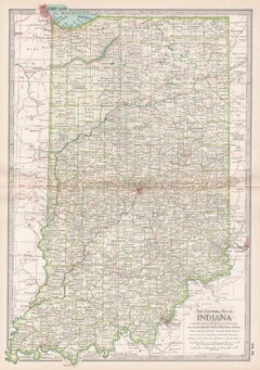 Indiana. USA. Carte vintage ancienne de l'État d'Atlas du XXe siècle