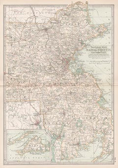 Massachusetts, partie orientale. USA. Carte ancienne de l'État d'Atlas du siècle dernier