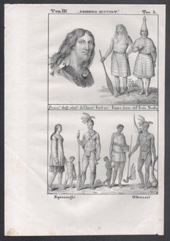 Indigene Völker Nordamerikas, Lithographie aus der Mitte des 19. Jahrhunderts.
