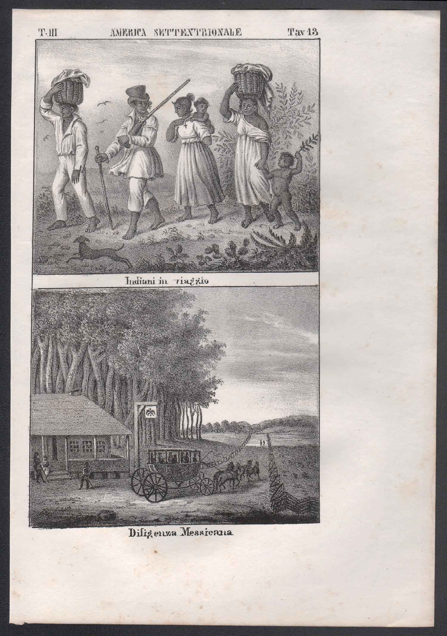 Indigenous People, Stage Coach, Mexico, America, mid 19th century lithograph. - Print by Unknown