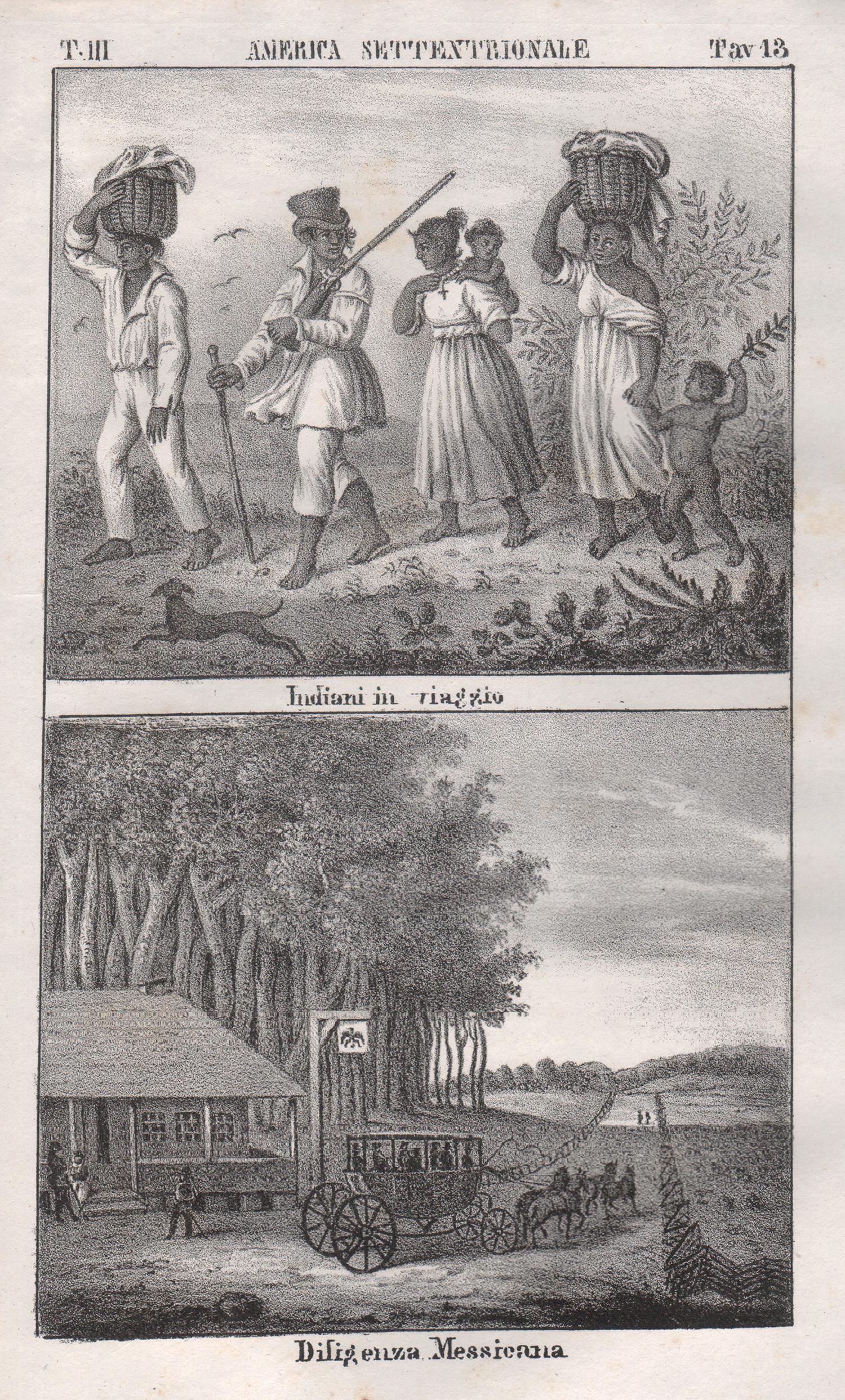 Indigènes, Coach, Mexique, Amérique, lithographie du milieu du XIXe siècle.