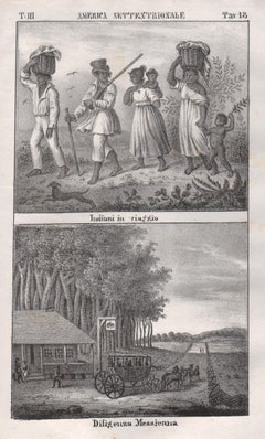 Antique Indigenous People, Stage Coach, Mexico, America, mid 19th century lithograph.