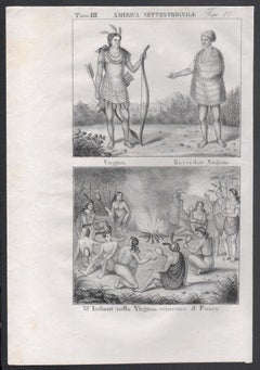 Indígenas, Virginia, América, litografía de mediados del siglo XIX.