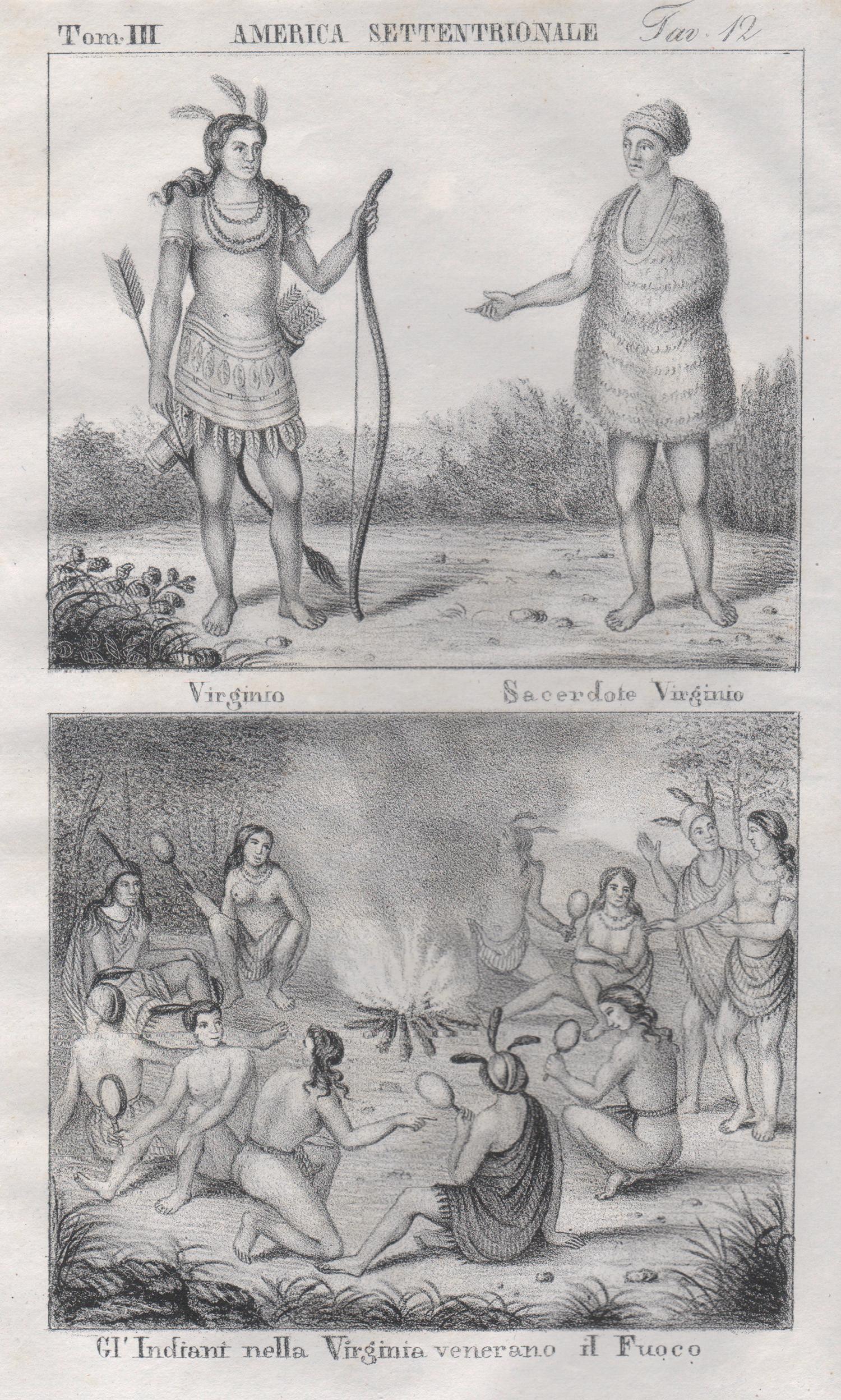 Indigenous People, Virginia, America, mid 19th century lithograph.