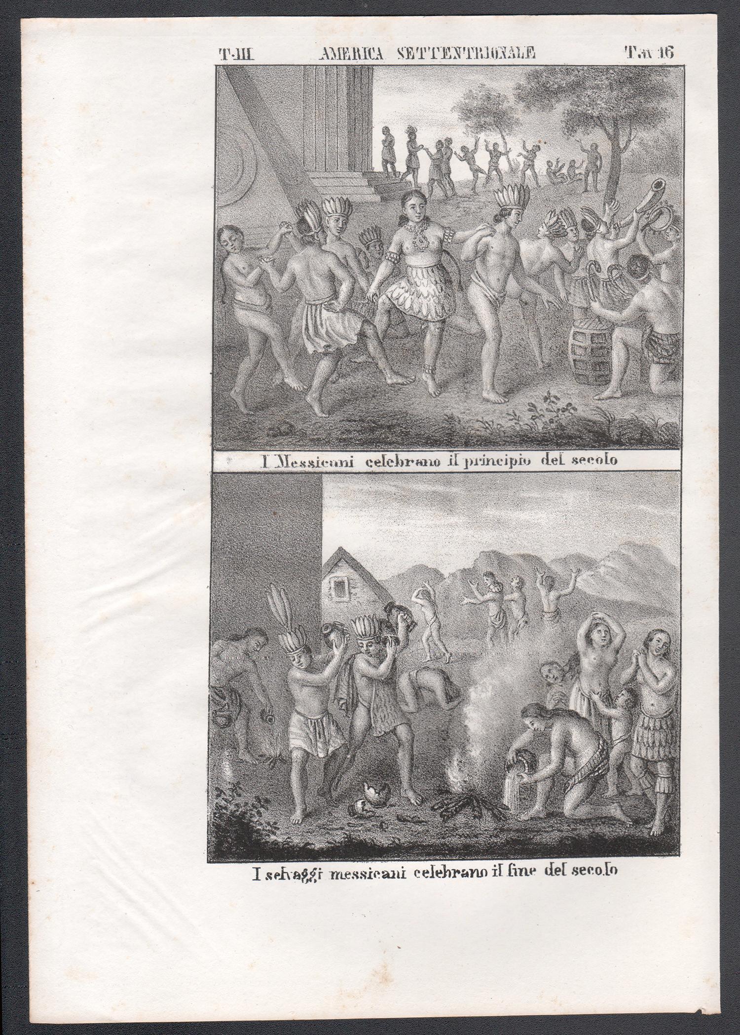 Lithographie der indigenen Völker zu Feiern, Mexiko, Amerika, Mitte des 19. Jahrhunderts. – Print von Unknown